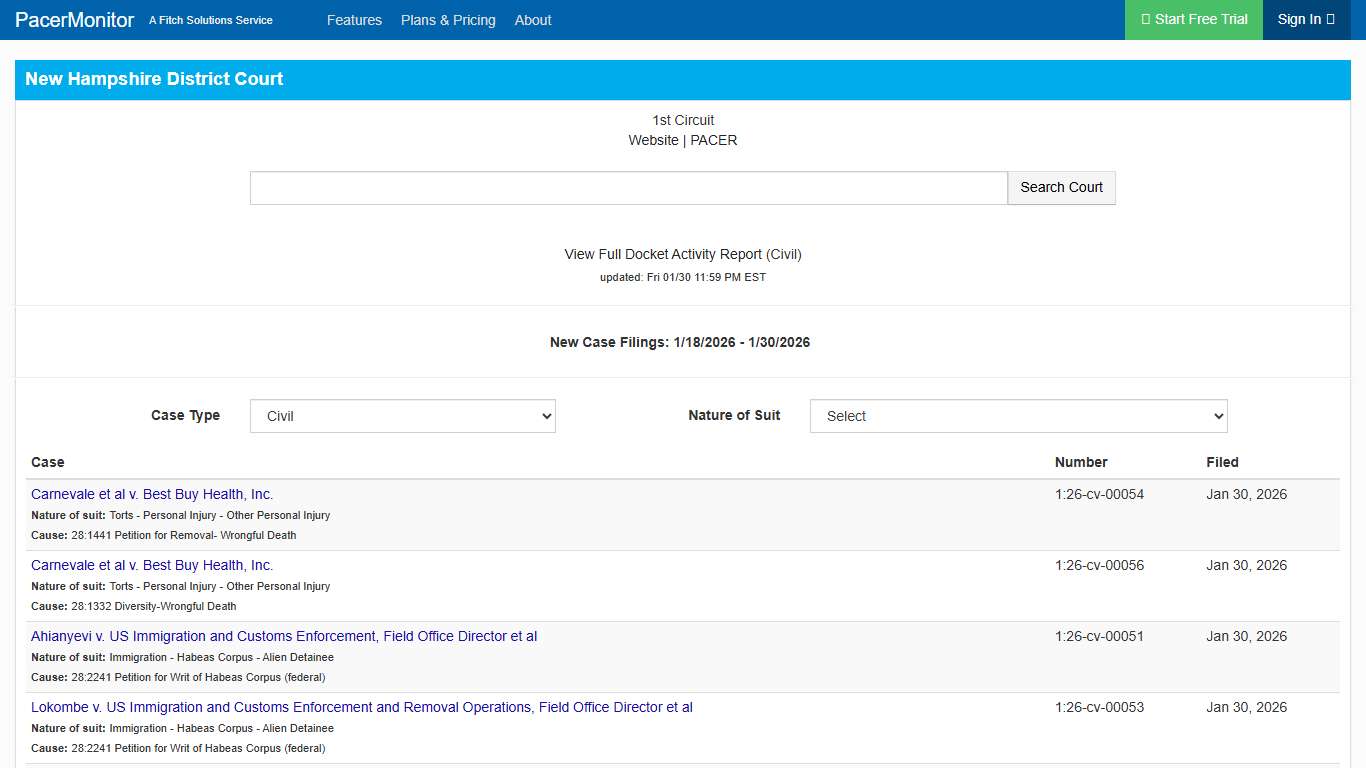 New Hampshire District Court Information Page