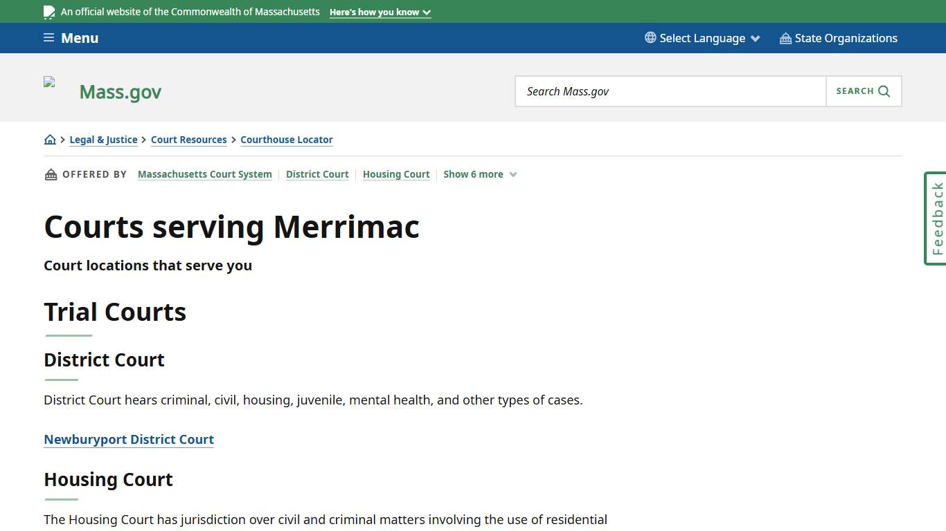 Courts serving Merrimac Mass.gov